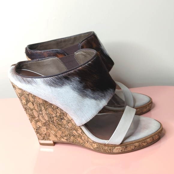 All Saints Leather Calf Hair Hepworth Sandals Platform Cork Wedge 40/10 - Picture 7 of 15